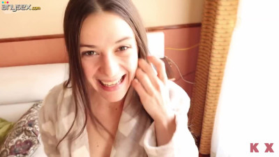 Cute brunette throats dick till facial pov