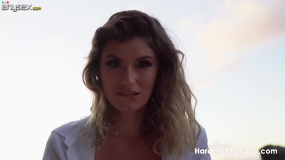 Gorgeous model tries to bring you to orgasm with a sensual blowjob on a beautiful beach.