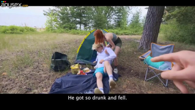 Young ginger bitch is cheating on her boyfriend at the camping outdoor with a stranger who offers an impressive cock