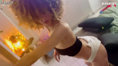 Curly teen Latina got hot anal fucking by big black cock and licked all huge cumshot