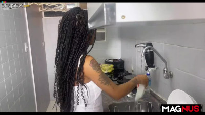 Quickie kitchen anal with inked Latina babe with dreadlocks