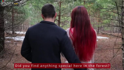 Russian redhead chick went on a forest date with a guy and it all ended up in a hot fuck