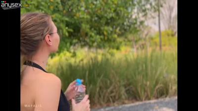 Petite Russian Blonde spoiled water on my pants and now sucks my dick at home