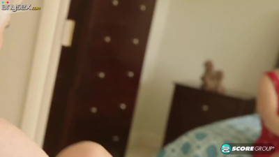 Horny granny blows a young dude in bed