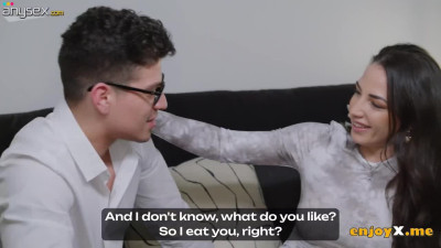 Sensual couple has a vigorous fuck in the kitchen until they both cum