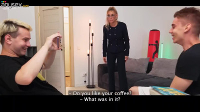 MILF tutor makes two cocks cum fast and allow to film