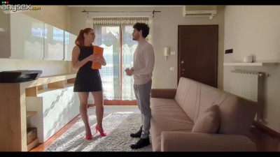 Hot Italian redhead agent seduced a client with her legs in stockings