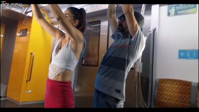 Stranger rubs his dick against skirt and fucks teen student on the train